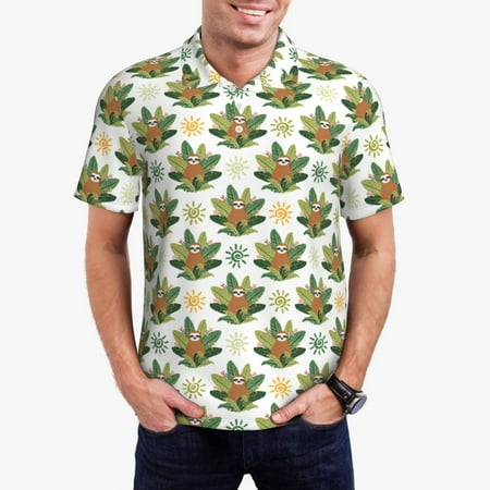Uemuo Sloth Sitting Tropical Leaves for Men’s Golf Shirt – Premium Pique Cotton Polo Soft & Breathable Casual Short Sleeve Shirt Comfortable Activewear for Sports & Leisure-XX-Large