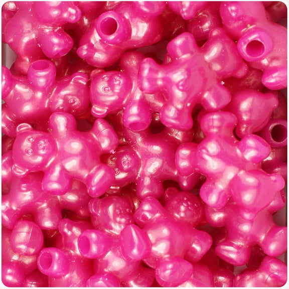 BeadTin Hot Pink Pearl 25mm Teddy Bear Pony Beads (24pcs)