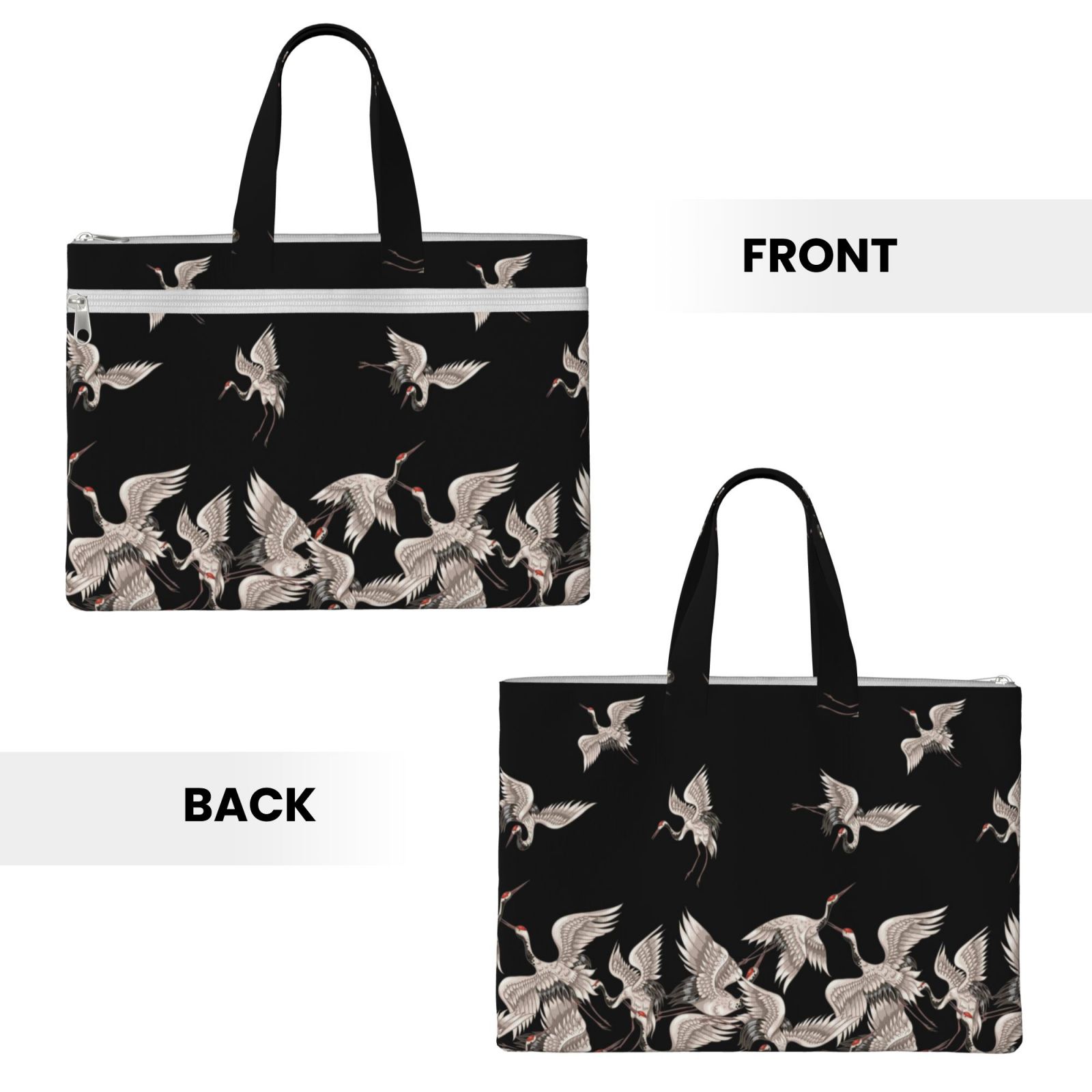 Kdxio Japanese White Crane File Tote Document Bag Business Briefcase Bag Document Organizer Tote Briefcase for Letter A4 Files Business Teacher Office Bag
