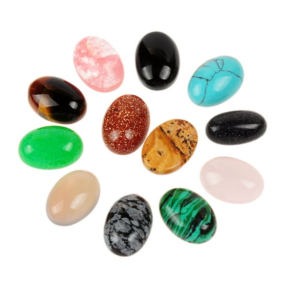 10 Pcs Perles Ovales en Pierre Pierres Précieuses Semi-Précieuses Breloques en Quartz Cristal Perles Bricolage Couleur Aléatoire en Vrac pour Fabrication de Bijoux Sans Trous (Couleur Assortie)