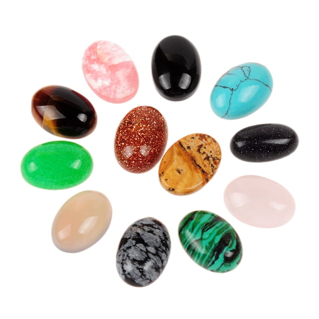 10PC Stone Oval Beads Semi-precious Gemstones Quartz Crystal Charms DIY Beads Random Color Bulk for Jewelry Making No Holes (Mixed Color)