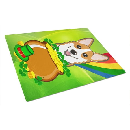 

Caroline s Treasures Red Corgi St. Patrick s Day Glass Cutting Board Large