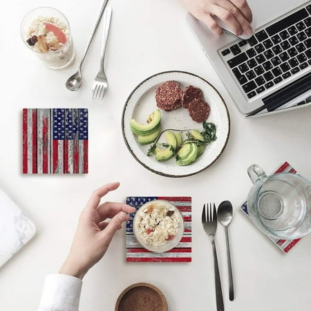 

FMSHPON Independence Day American Flag on Wood Plank Set of 8 Coaster for Drinks Absorbent Ceramic Stone Coasters Cup Mat with Cork Base for Home Kitchen Room Coffee Table Bar Decor