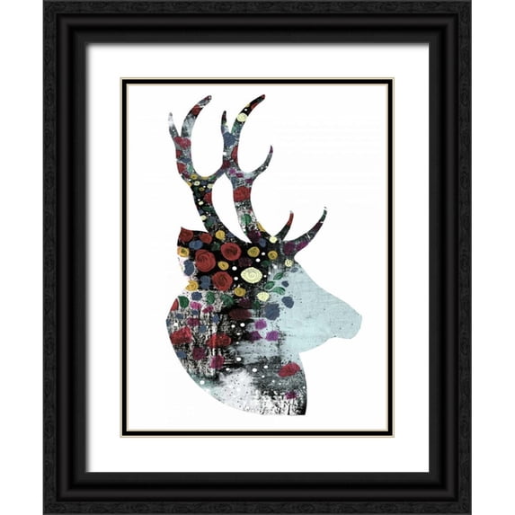 Ogren, Sarah 19x24 Black Ornate Wood Framed with Double Matting Museum Art Print Titled - Floral Deer