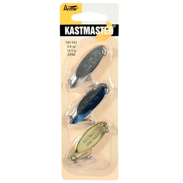 Acme Tackle Kastmaster Fishing Spoon Multi Pack 3/8 oz. Chrome, Chrome Neon Blue, Gold 3 Pack Acme Tackle Kastmaster Fishing Spoon Multi Pack 3/8 oz. Chrome, Chrome Neon Blue, Gold 3 Pack