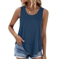 thumbnail image 2 of Womens Tank Tops Summer Loose Sleeveless Tops Ribbed Trim Scoop Neck Curved Hem Blue XL, 2 of 6