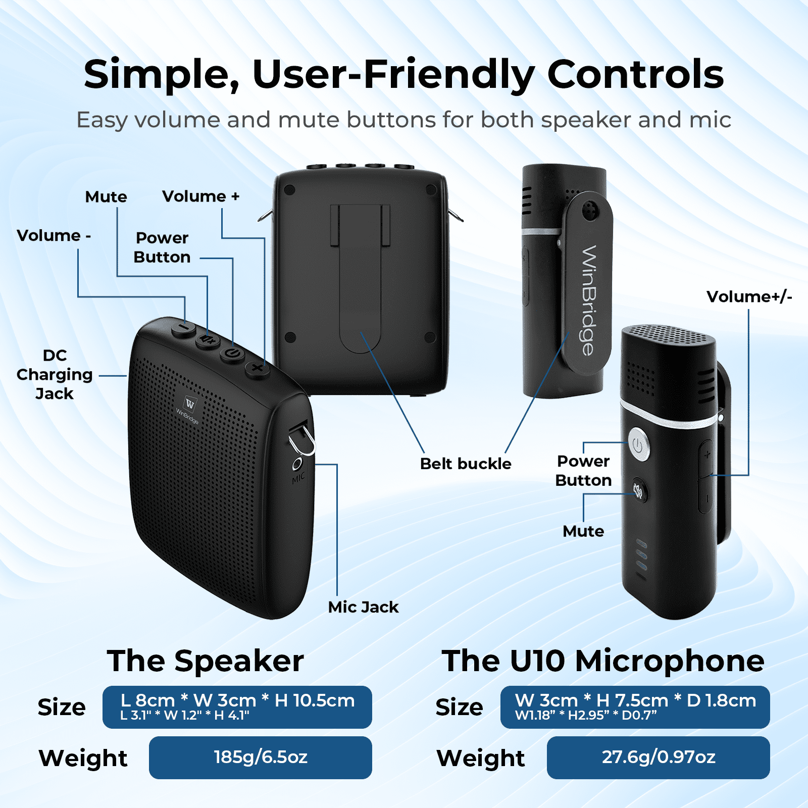 HW HAOWORK Portable Voice Amplifier with Bluetooth Lavalier Microphone,Teacher Mic with Speaker,Wireless Lapel Amplifier for Teachers, Clip On Microphone System Bluetooth Speaker,Mini Megaphone WB006