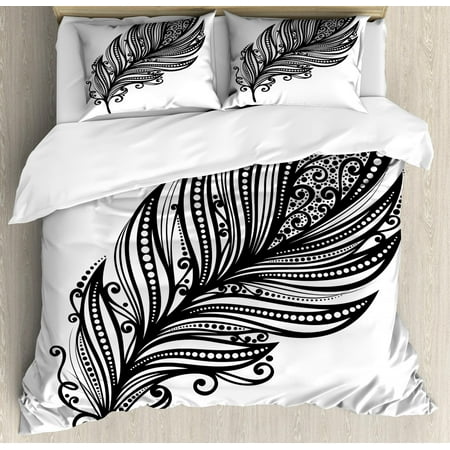 Black And White Queen Size Duvet Cover Set Boho Leaves Hippie