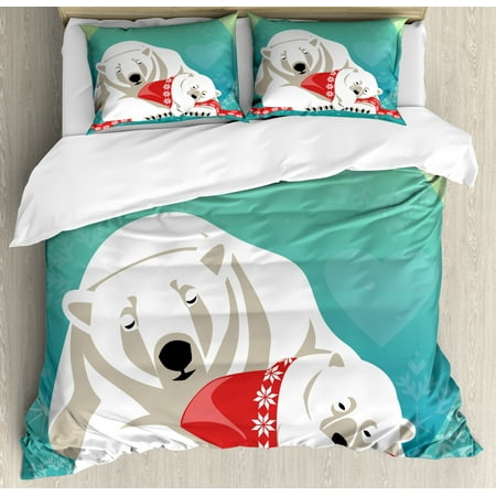 Polar Bear Duvet Cover Set King Size Mother Bear Cuddling Her