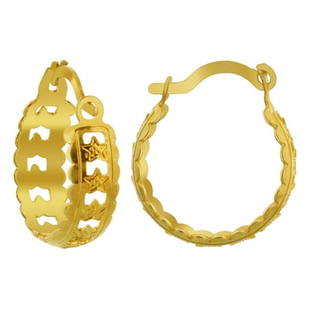 18k Gemstone Cufflinks - Gem Avenue 18K Gold Layered Star Design Hoop Earrings (16mm Diameter)