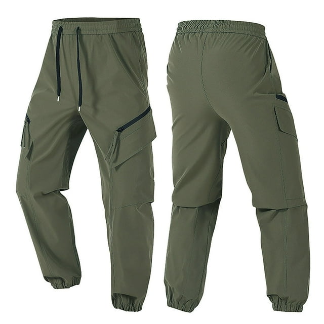 LOVZFMLL Cargo Pants for Men's Casual Sport Pocket Drawstring Zipper Solid Color Elastic Waist Jogger Pants