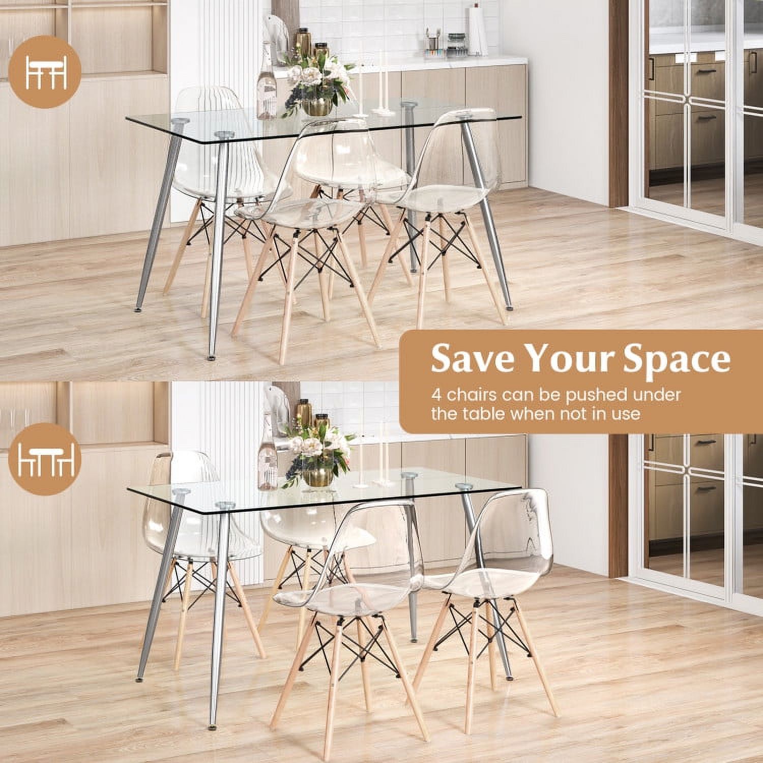 Finihen Dining Set, Dining Table Set, 5 Pieces Rectangle Dining Table Set with 51 Inch Glass Tabletop, for Home, Restaurant Finihen Dining Set, Dining Table Set, 5 Pieces Rectangle Dining Table Set with 51 Inch Glass Tabletop, for Home, Restaurant