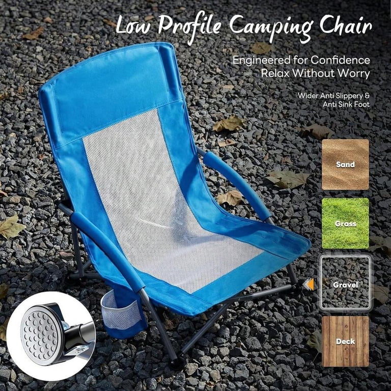 Low Beach Chair – Folding Camping Chair For Adults, Low Profile