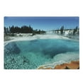 thumbnail image 1 of Yellowstone Cutting Board, Hot Clear Spring and Evergreen Forest in Yellowstone Snowy Wintertime View, Decorative Tempered Glass Cutting and Serving Board, Large Size, Turquoise Blue, by Ambesonne, 1 of 1