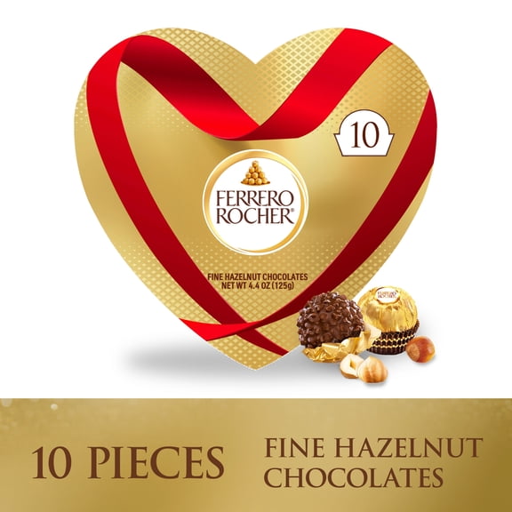 Ferrero Rocher Fine Hazelnut Chocolates, Valentine’s Day Heart Gift Box, 10 Piece Premium Chocolate for Gifting, 4.4 oz