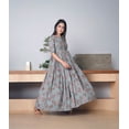 thumbnail image 3 of Grey: Muslin Printed Work Traditional Gown,Cultural Wear for Women,01, 3 of 7