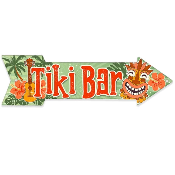 Metal Sign - Tiki Bar Metal Arrow - Directional Arrow Sign - Durable Metal Sign - Use Indoor/Outdoor - Tropical Beach Bar Sign and Summer Decor and Gift