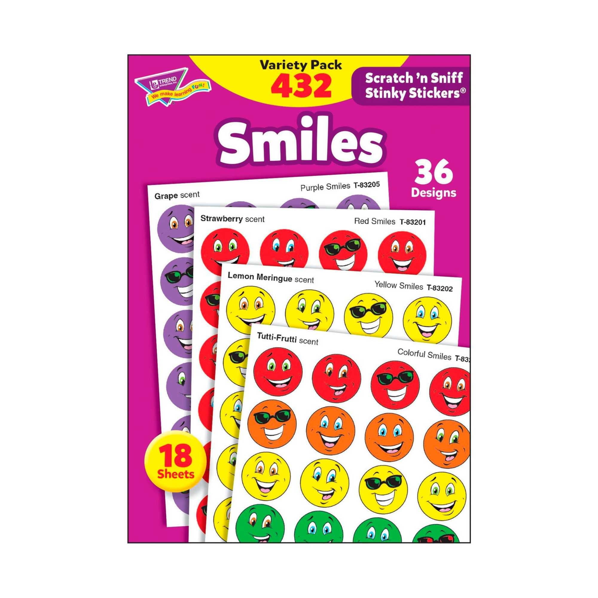 TREND ENTERPRISES: Pegatinas Aromáticas Para Niños Con Diseño De Scratch 'N Sniff, Diversión Para Recompensas, Incentivos, Manualidades Y Coleccionables, 48 Diseños Diferentes, 32 Hojas Incluidas