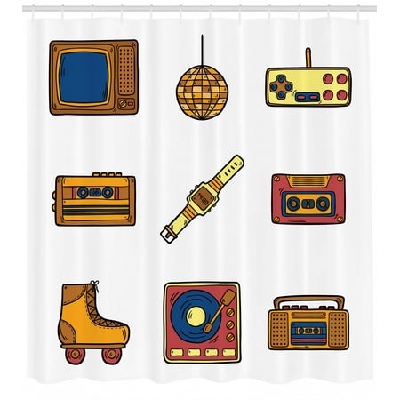 90s Shower Curtain Cartoon Illustration With Old Fashioned