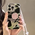 thumbnail image 2 of Kawaii Cute Tulip Flower Cow Print Plating Mirror Lanyard Chain Phone Case Compatible with iPhone Case (Silver,iPhone 12), 2 of 6