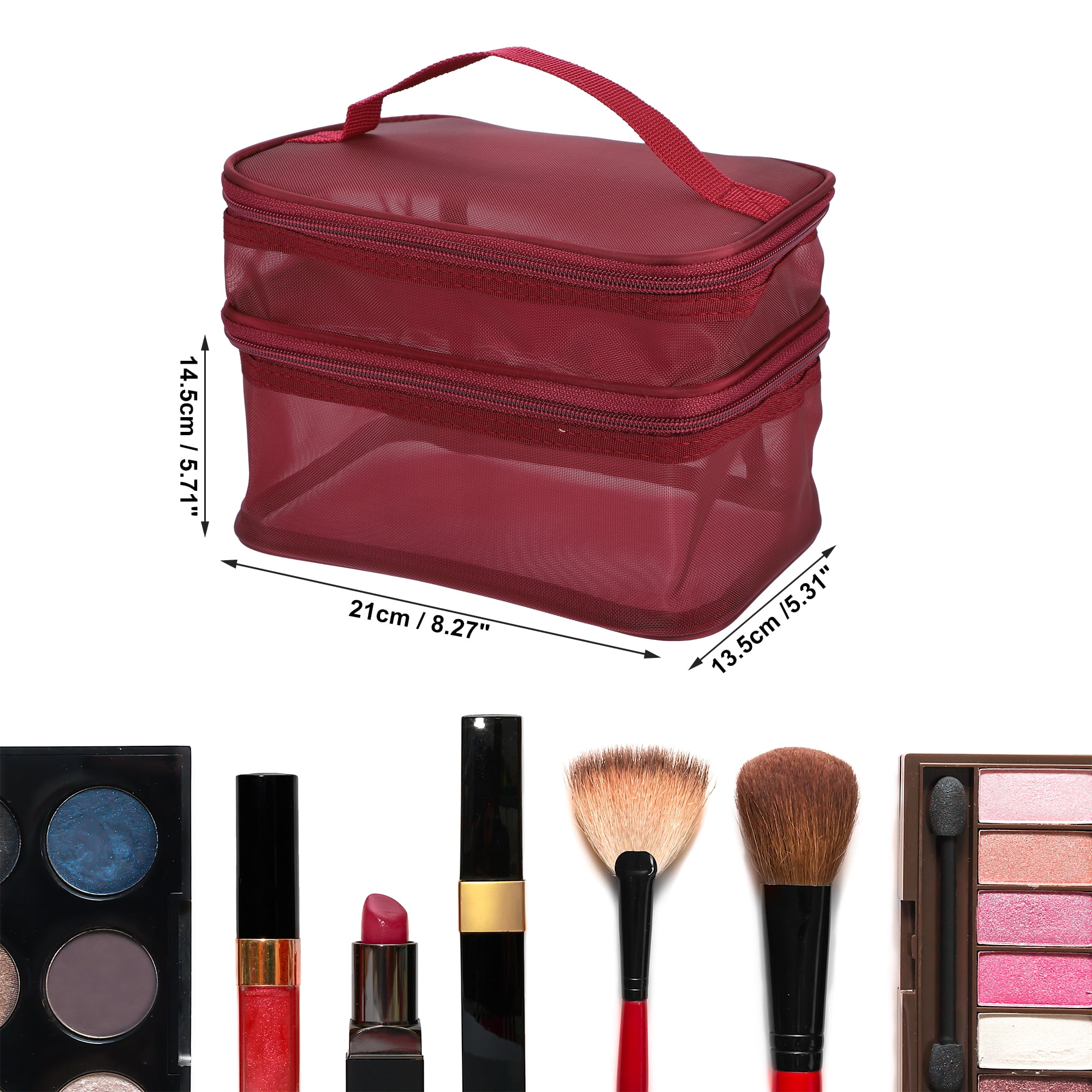 Unique Bargains Floral Makeup Bag Zipper Flower Cosmetic Pouch Red