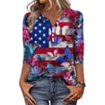 thumbnail image 5 of 4th of July Shirts for Women Plus Size 3/4 Sleeve Tshirts Casual Red White and Blue Print Pullover Independence Day Patriotic Tops USA 250th Anniversary Celebration Party V Neck Blouses Red L, 5 of 6