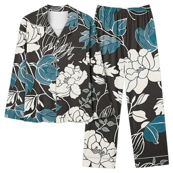 Tnhcen Exquisite Women's Silk Satin Lounge Wear Set Soft Two-Piece Pajamas with Long Sleeves Cozy Charming Nightwear S-2XL