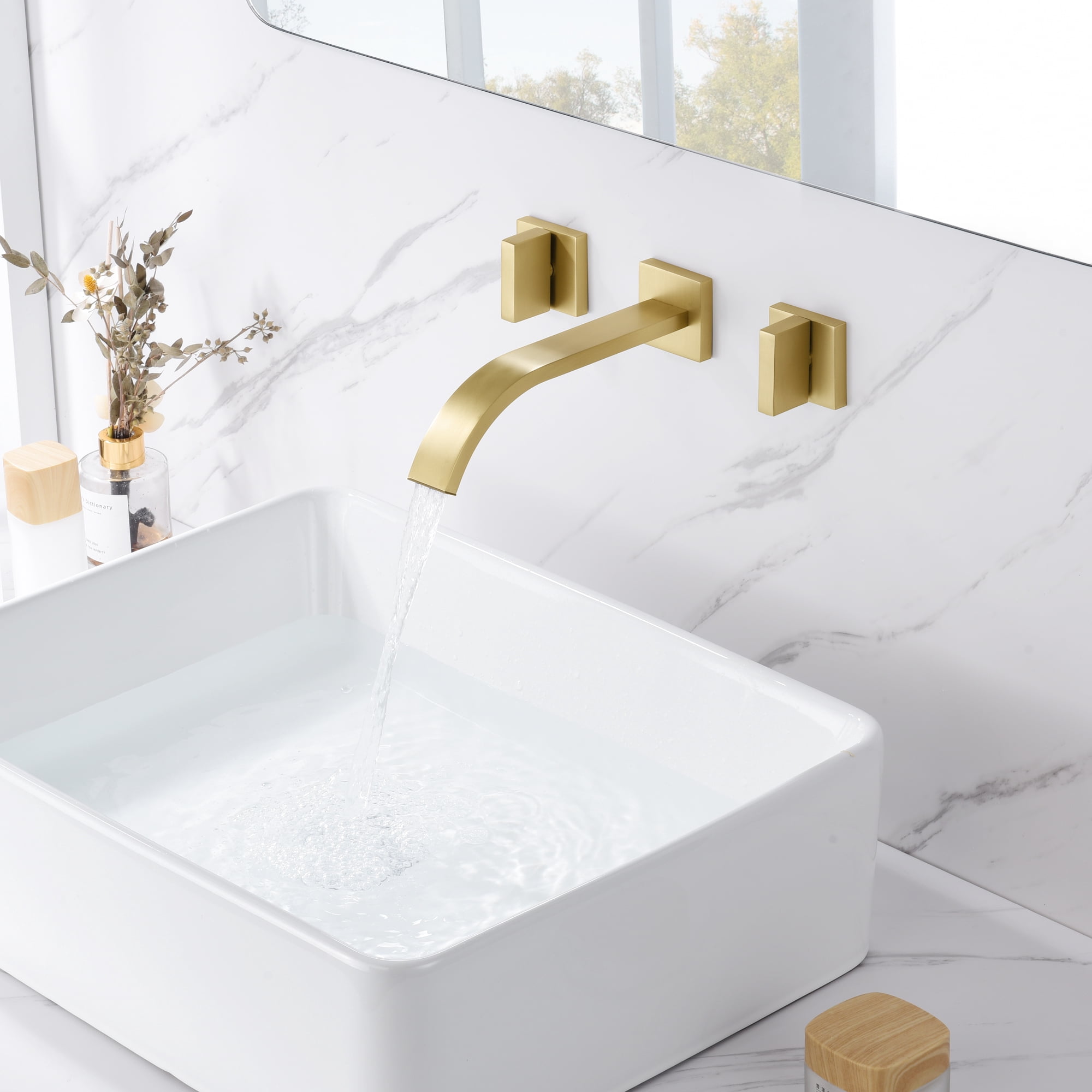 sumerain Gold Bathroom Faucet Wall Mount Bathroom Sink Faucet with Rough in Valve