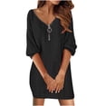 thumbnail image 1 of cfhntfmh Robe Chandail Femme Côtelée Tricotée Tendance Col en V Fermeture à Glissière Mini Robe Confortable Manches Longues Automne Hiver Robe Chandail, 1 of 5
