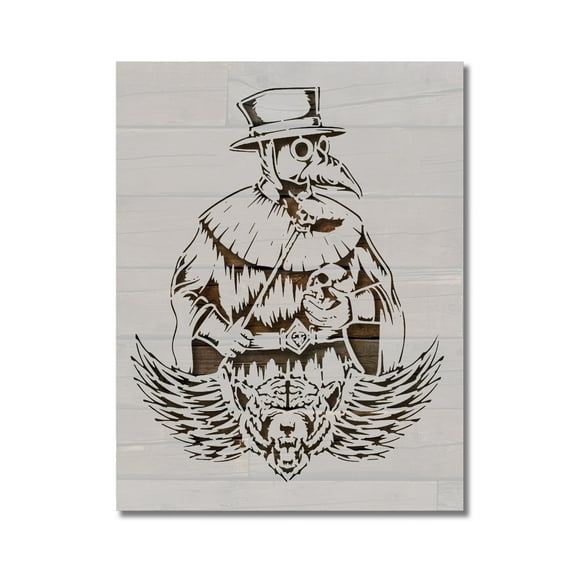Vintage Plague Doctor Witch Shaman Stencil Template Reusable 8.5 x 11 Inches for Painting on Walls, Wood, Arts and Crafts by Stencilville