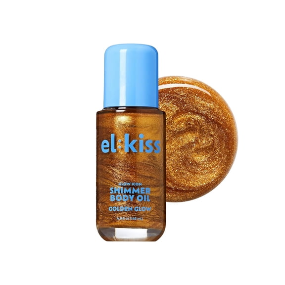 EL:KISS Glow Icon Shimmer Body Oil, Golden Glow, Lightweight Moisturizing Body Oil with Collagen, Squalane & Sweet Coconut, Non-Sticky Radiant Body Shimmer, 4.9 fl oz