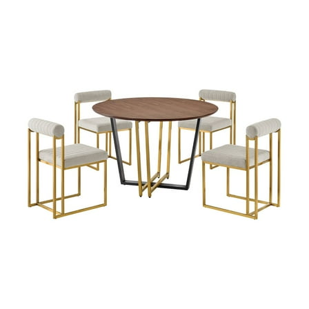 Armen Living Joana Anastasia 5 Piece Round Walnut Dining Table Set