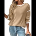 thumbnail image 3 of Suéteres de Cuello Redondo, Larga, Oversize, con Bloques de Color, de Punto Acanalado y Abertura Lateral para Mujer (Otoño de 2025) Caqui XXL, 3 of 9
