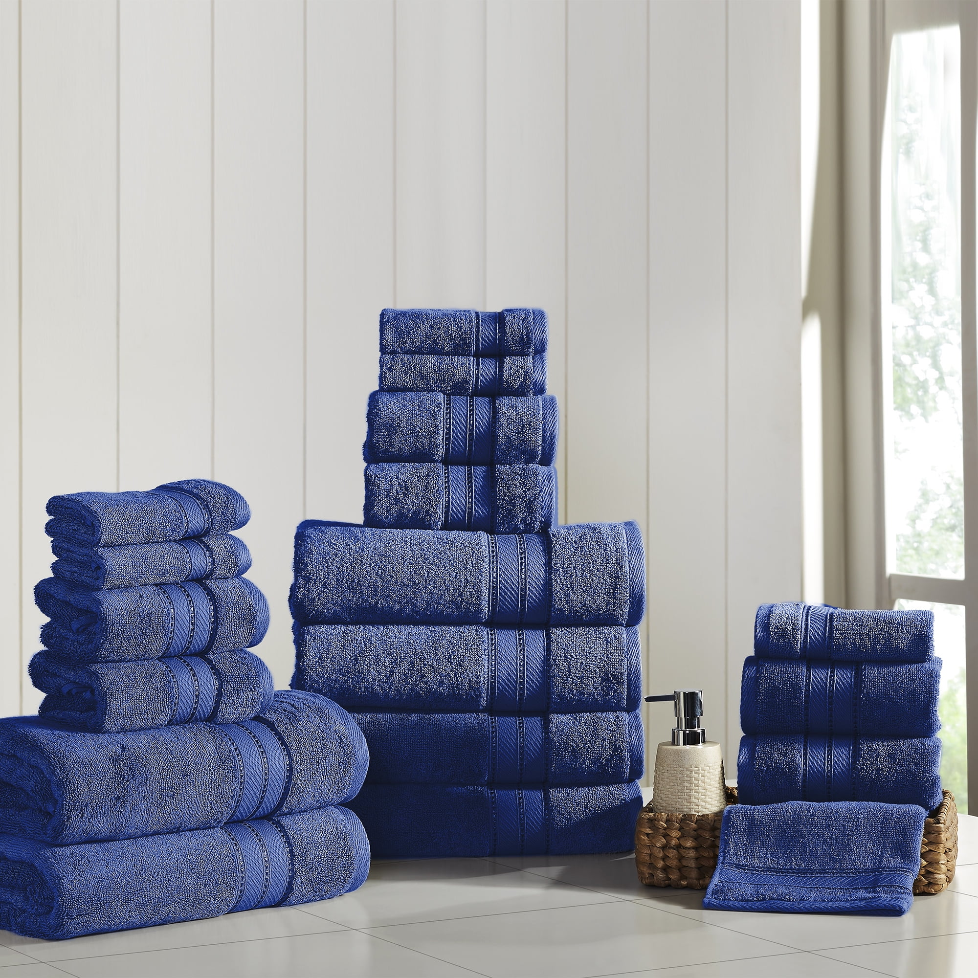 SpunLoft 18 Piece Cotton Bath Towel Set, Navy Blue