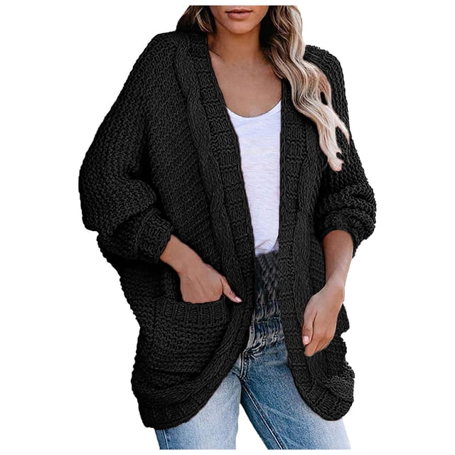 Pompotops Women's Knit Cardigans Loose Slouchy Oversized Wrap Chunky Pocket Sweaters Coat