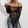 thumbnail image 2 of JGGSPWM Women's Mesh Sheer Tops Off The Shoulder Long Sleeve See Through Shirts Going Out Party Club Outfits Black XXXL, 2 of 8