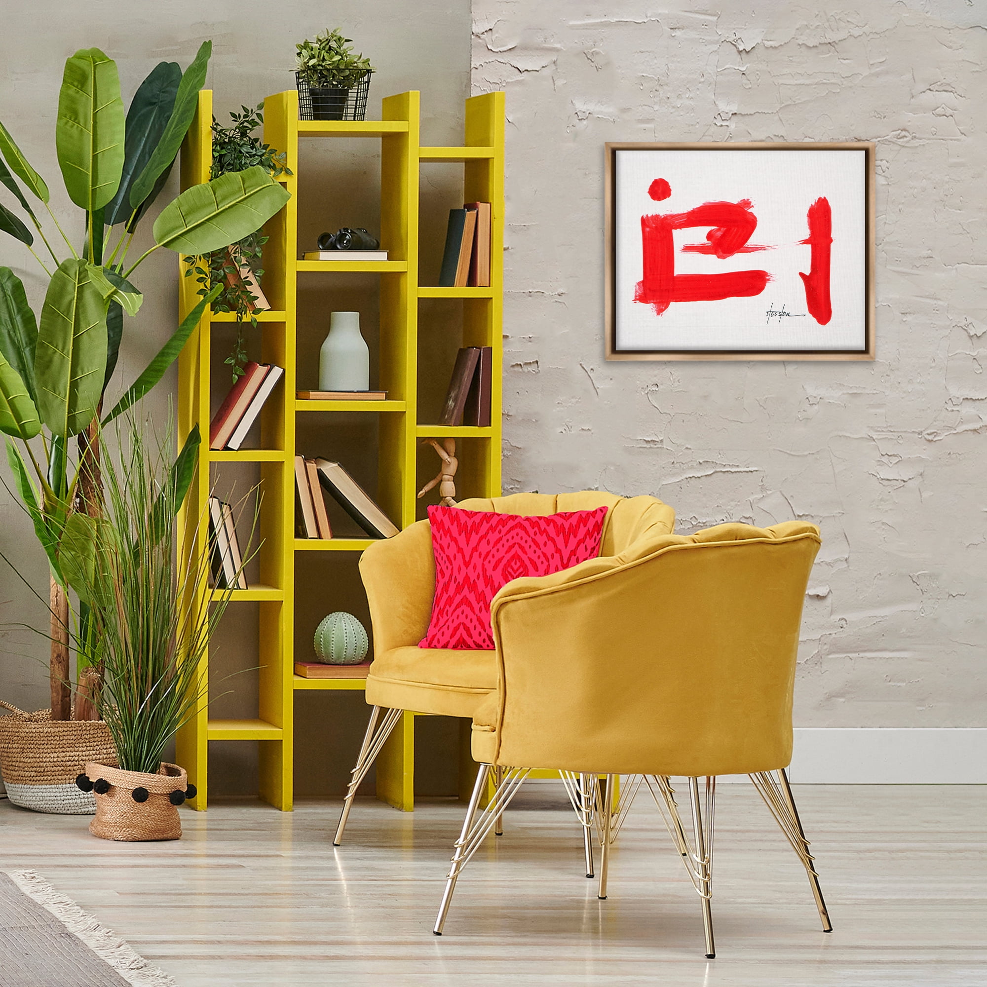 Stupell Industries Abstract Red Symbol Text & Numbers Painting Brown Floater Framed Canvas Art Print Wall Art, 21 x 17