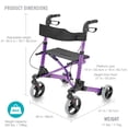 thumbnail image 2 of Andador con ruedas HealthSmart Walker con asiento y respaldo, compatible con FSA y HSA, altura de manija ajustable, bolsa de almacenamiento y un marco liviano y duradero que se pliega fácilmente y sop, 2 of 5