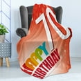 thumbnail image 4 of 70th Birthday Soft Flannel Fleece Throw Blanket, Vivid Colored Abstract Party Happy Birthday Slogan Image Print, Cozy Plush for Indoor and Outdoor Use, 70" x 90", Red and Orange, by Ambesonne, 4 of 5