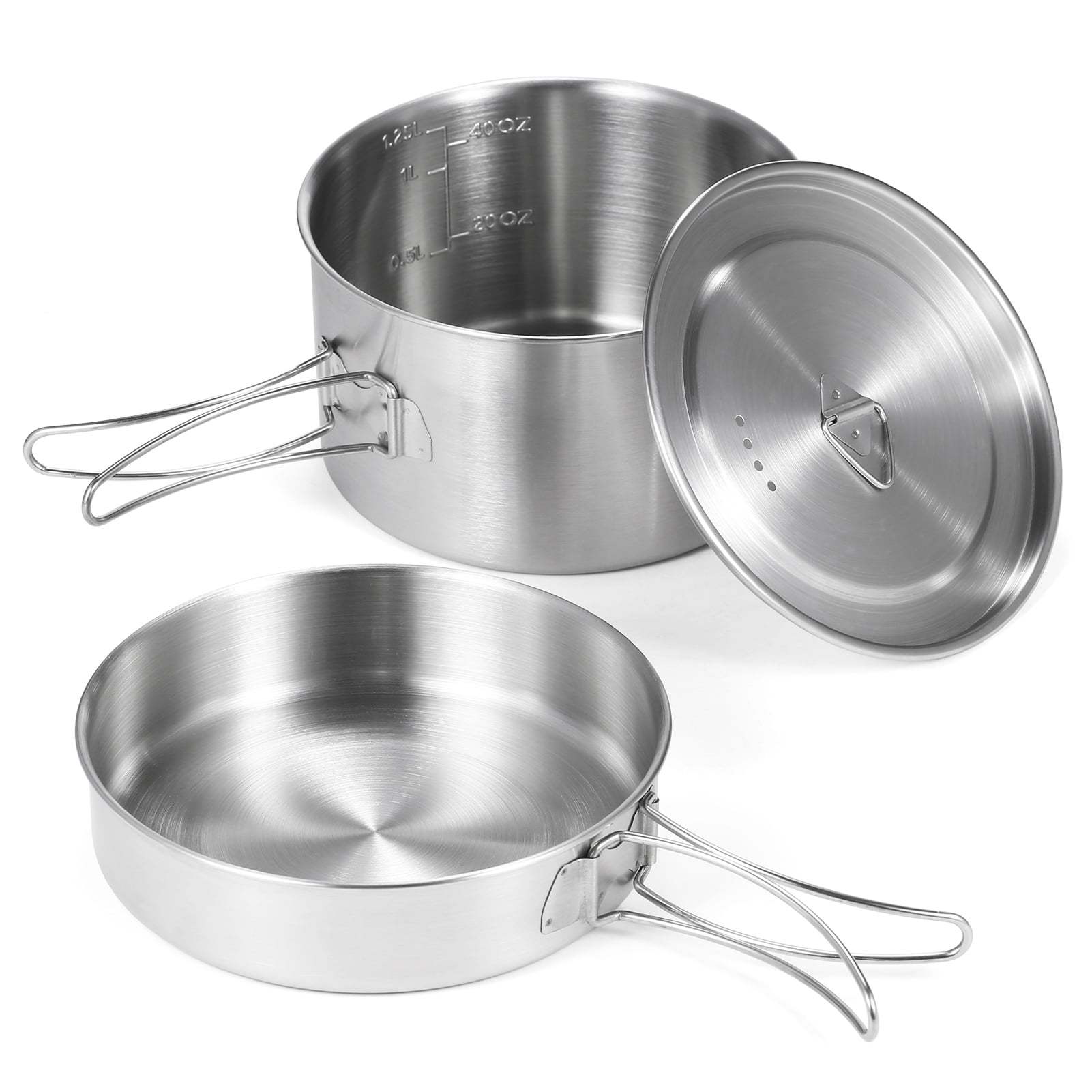 MIL-TEC cooking set stainless steel 4 pieces cookware camping