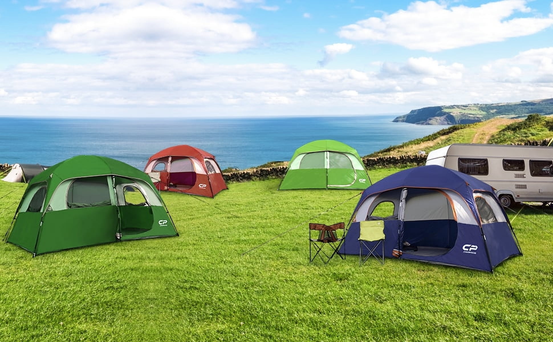 CAMPROS 6 Person Camping Tent, Easy Set up Waterproof Dome Tents Double Layer, Blue
