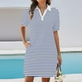 thumbnail image 5 of Summer Dresses for Women 2025, Women's Summer Lapel Collared V Neck Striped Dress Casual Short Sleeve Dresses(Light Blue,S), 5 of 8