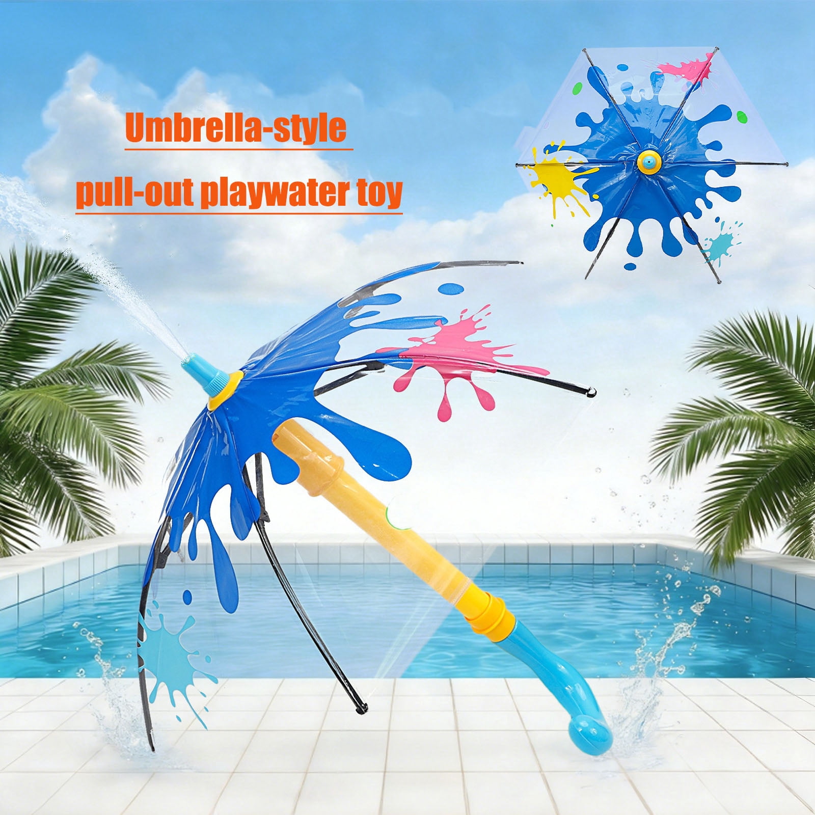 Generic Umbrella-Shaped Pull String Water Blaster Toy, Outdoor Summer Fun, 1 Pack