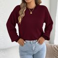 thumbnail image 4 of Qiopertar Women's Sweater Knitted Round Neck Long Sleeve Casual Loose Tops Fall Winter Basic Pullover Wine L, 4 of 7