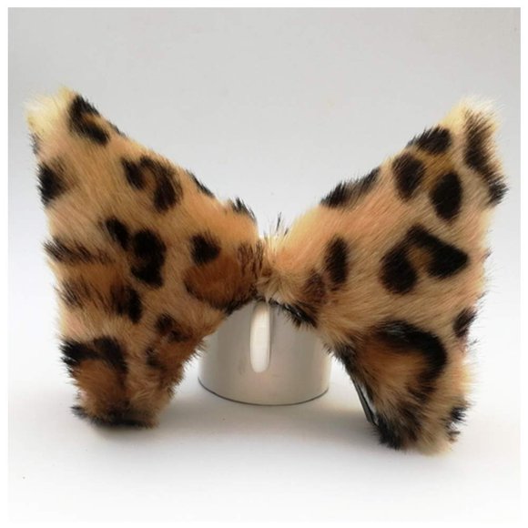 Cat Ears Hair Clip Cat Headband Halloween Kitty Fox Hair Barrettes Anime Lolita Women Girl Cute Party Decoration Cosplay Costume Handmade Sweet Cat Headpiece Kitten Hair Accessories Leopard with Pink