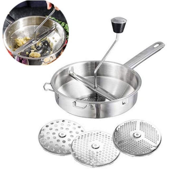 Stainless Steel Fruit Vegetables Grinder Large Quart Capacity 3 Milling Discs Dishwasher Safe