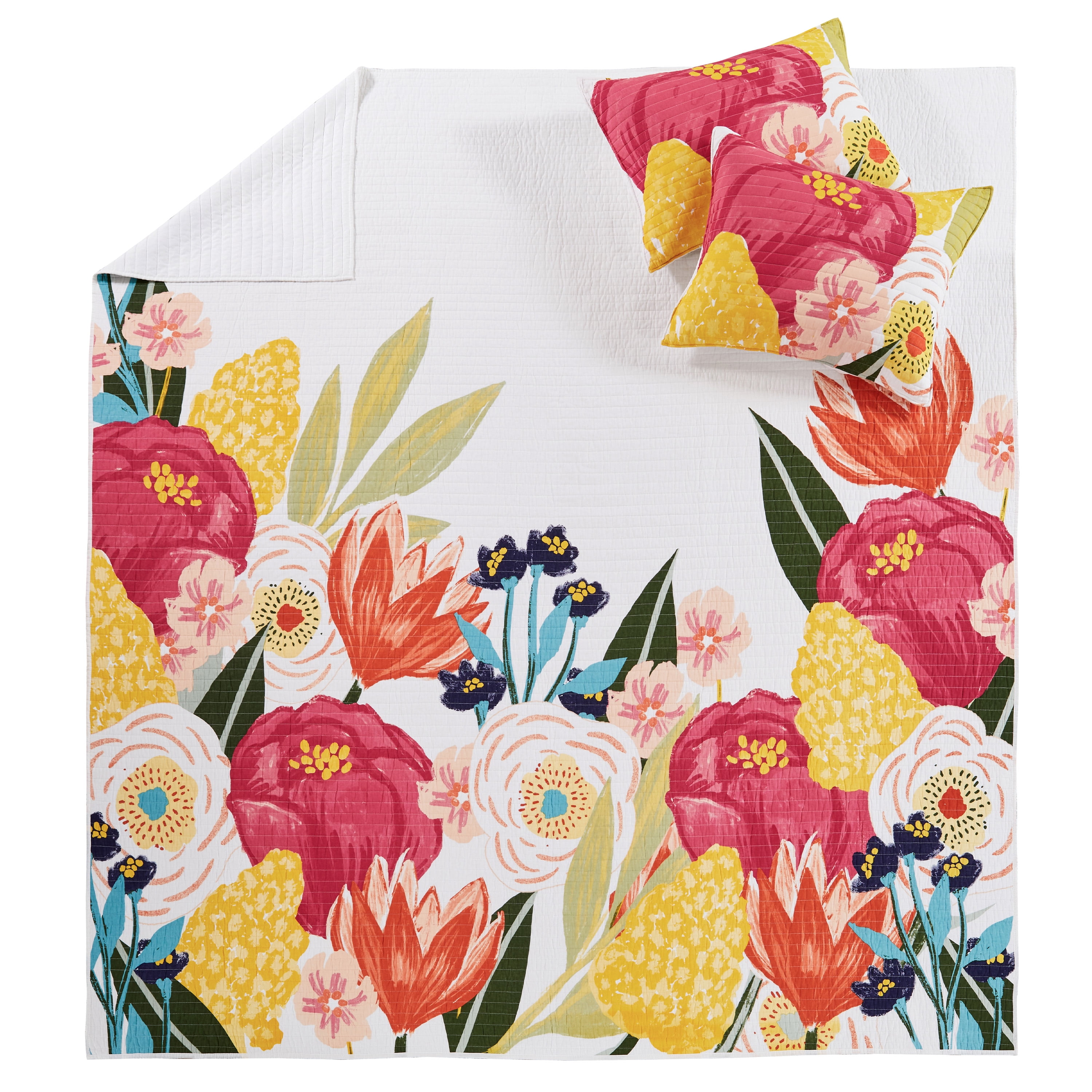 Levtex Home - Grandiflora Quilt Set - Full/Queen Quilt + Two Standard Pillow Shams - Multicolor Bold Contemporary Floral - Quilt Size (88x92in.) and Pillow Sham Size (26x20in.) - Cotton