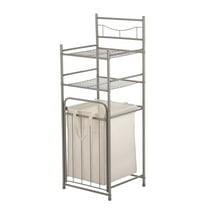 Mainstays 2-Shelf Bathroom Storage Tower with Removable Hamper, Satin Nickel