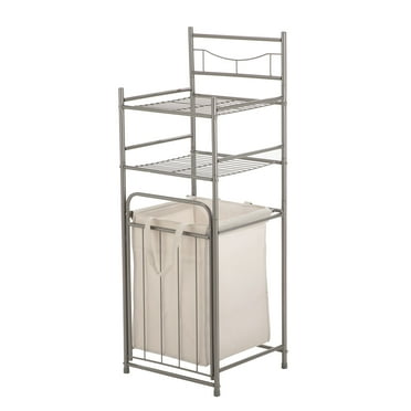 Mainstays 2-Shelf Bathroom Storage Tower with Removable Hamper, Satin Nickel