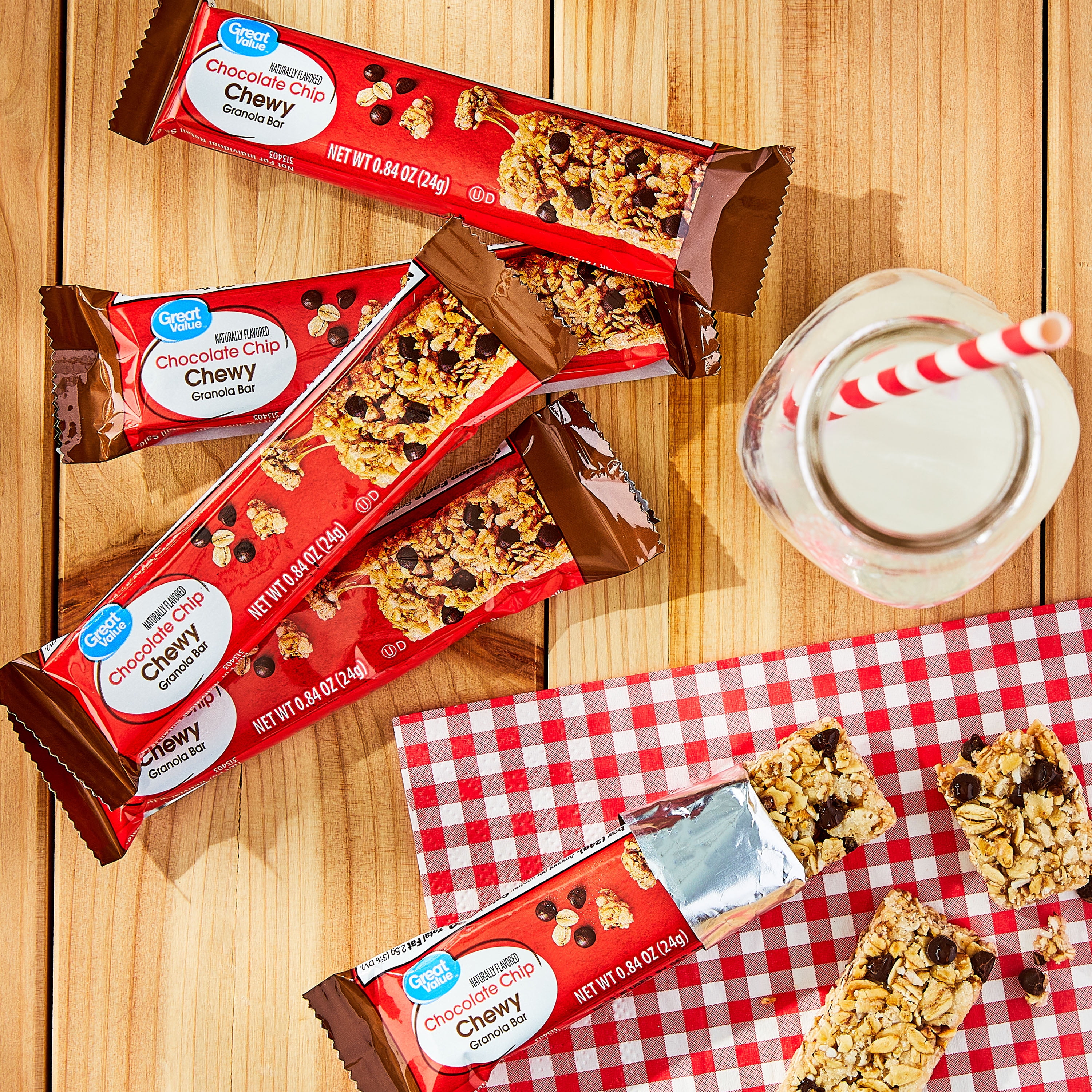 Great Value Chocolate Chip Chewy Granola Bars, Family Size, 0.84 oz Paper Box, 48 Count